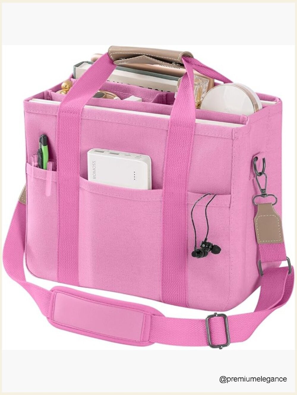 Canvas Tote Bag with Multi Pockets Crossbody Handbag Large Compartments Tote